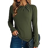 Dokotoo Womens Tops Business Casual Outfits Long Sleeve Shirts Mock Neck Twist Knot Slim Fit Soft Stretch Tees Blouses