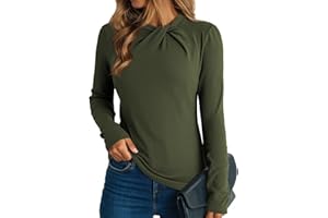 Dokotoo Womens Tops Business Casual Outfits Long Sleeve Shirts Mock Neck Twist Knot Slim Fit Soft Stretch Tees Blouses