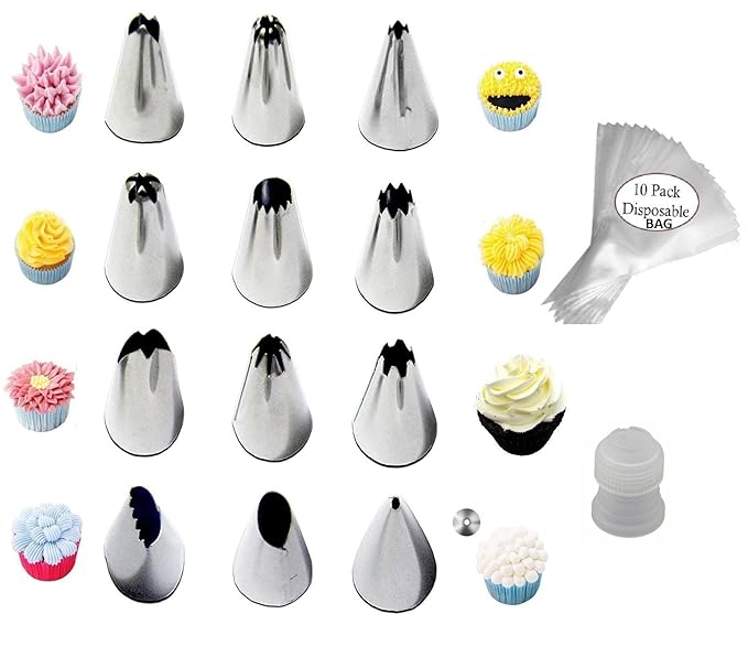 Syga Stainless Steel Russian Piping Nozzles for Cake Decoration (Set of 12)(Silver)