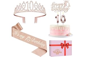 JUESLY 10th Birthday Decorations for Girls,10th Birthday Sash,Crown/Tiara,Candles,Cake Toppers.10th Birthday Gifts for Girls,10 Birthday Decorations for Girls,10 Birthday Party Decorations