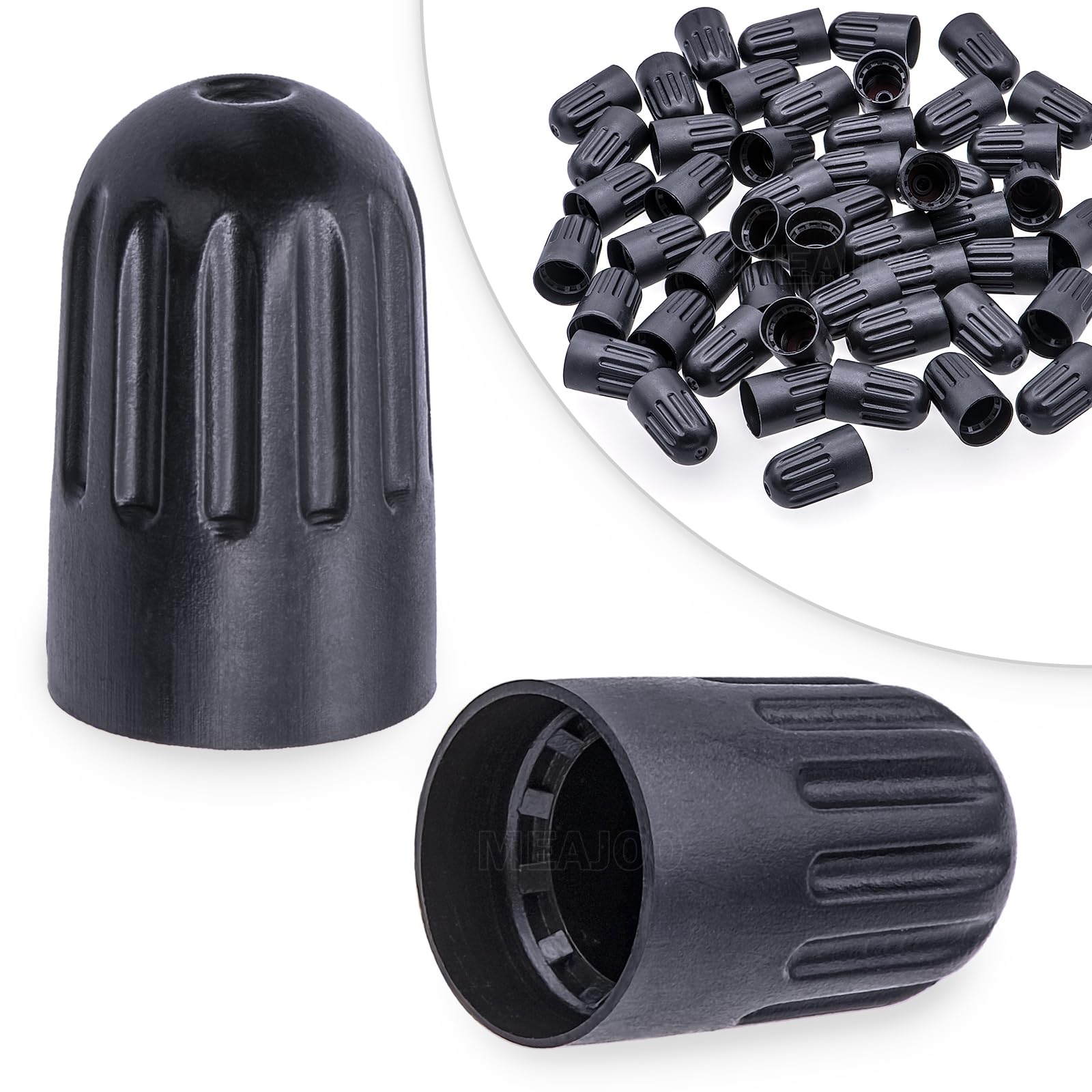 MEAJOO 50PCS TPMS Tire Valve Long Stem Caps, Black