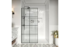 MCOCOD 34" W x 72" H Shower Screen, Glass Shower Panel for Walk-in Shower, Fixed Shower Door with 3/8” (10mm) SGCC Tempered Glass, Matte Black