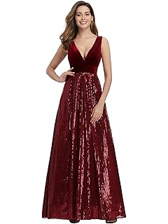 Ever-Pretty A-línea Vestido de Noche Lentejuela Terciopelo Cuello en V Escote para Mujer 00808