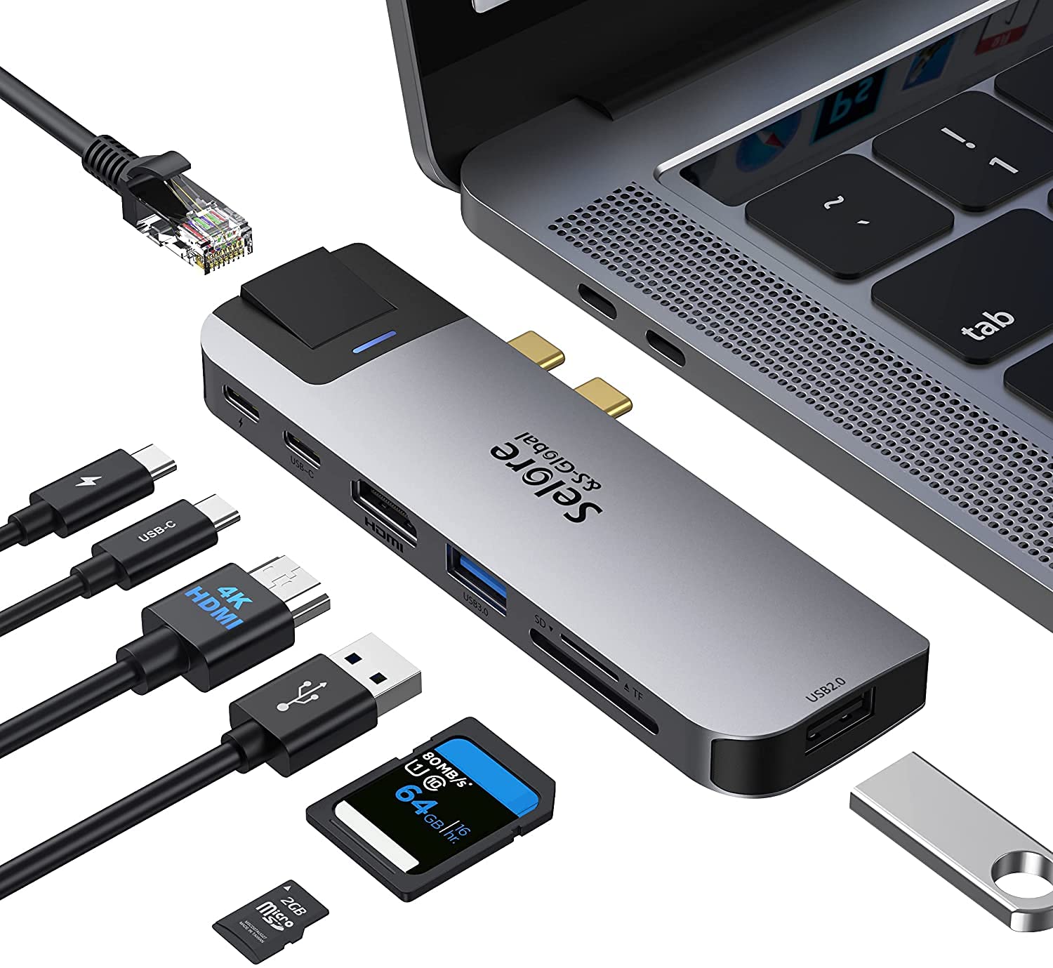 MacBook Pro Adapter USB C Hub Multiport for MacBook Pro/Air 2021 M1/2020/2019 With HDMI, Ethernet, USB 3.0, Micro/SD Card Reader, 100W PD, Thunderbolt 3 Data Docking Station