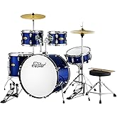 Drum Set Eastar 22 inch for Adults, 5 Piece Full Size Drum Kit Junior Beginner with Pedal Cymbals Stands Stool and Sticks, Metallic Blue