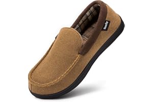 HOMETOP Men's Comfy Micro Wool Moccasin Slippers House Shoes Indoor/Outdoor