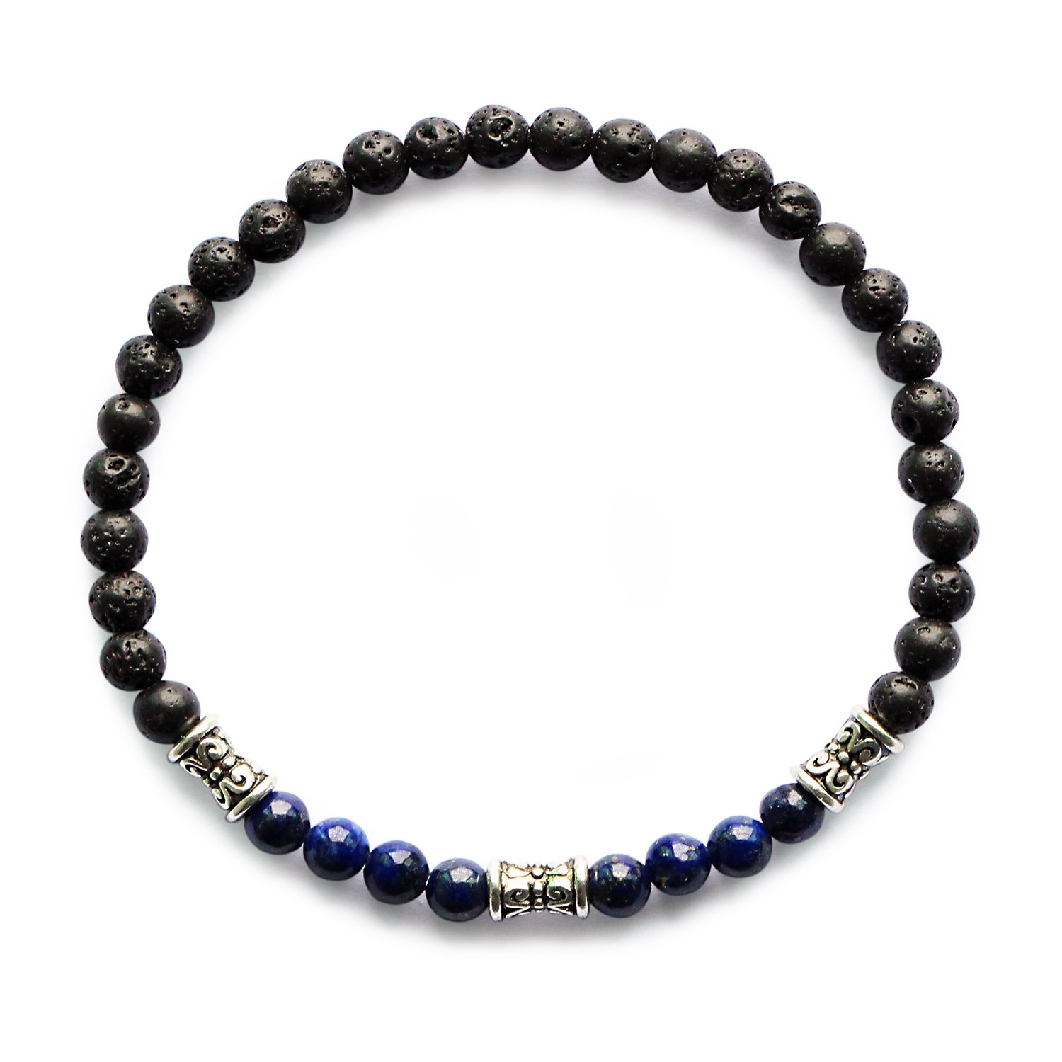 Me&Hz Lapis Lazuli Bracelet Black Lava Oil Bead Diffuser Bracelet Chakras Healing Blue Gemstone Yoga Adjustable Bracelet for Women Girls