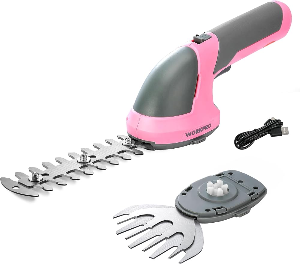 WORKPRO 2 in 1 Cordless Hedge Trimmer Grass Shear 7.2V 2000mAh Pink
