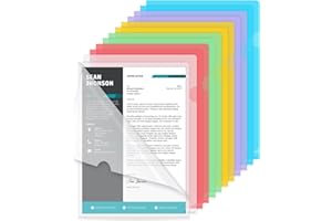 Plastic Project Pockets, 12 Pcs L-Type Document Folders, Colored Project Sleeves for Offices, Schools, Businesses (6 Colors)