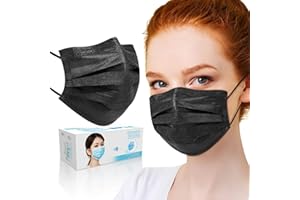 PM PERFORMOTOR 50 PCS Black Disposable Face Masks 3-Ply Filter Earloop Mouth Cover, Face Mask