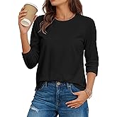 rosemia Womens Shirt 3/4 Sleeve Tops Crew Neck Spring Loose Casual Tshirts Basic Fall Tunic Tops