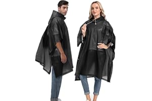 HOOMBOOM Reusable Rain Ponchos with Drawstring Hood for Adults, Waterproof Thicken Rain Coat, 2 Packs