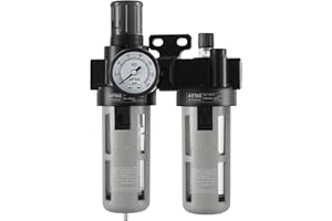 Compressed Air Filter Regulator Lubricator Combo Airtac BFC2000-C 1/4''NPT 0-140 PSI with Pressure Gauge Semi-Auto Drain 3 in