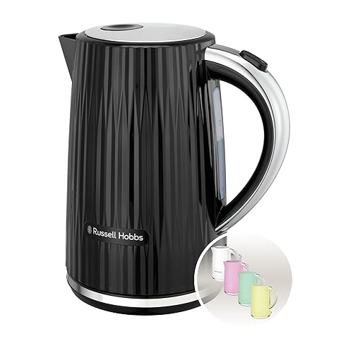 Russell Hobbs Electric Kettle (Hot Water, Tea or Coffee, 1.7L, Push to open lid, Perfect pour spout, Removable washable filter, Illuminated switch, Chrome accents, Black, 3000W) Eden 27361