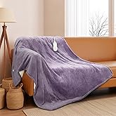 ALLYOULAND Heated Blanket Throw 50"x60", ETL & FCC Certified Electric Blanket with 3-Hour Timer Auto-Off & 5 Heating Levels, Overheat Protection, Machine Washable - Favor Purple
