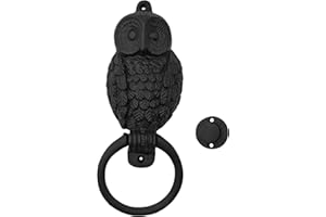 SAKEGA Mystic Colonial Owl Door Knocker – Solid Cast Iron, Vintage Victorian Gothic Baroque Steampunk Retro Style – Heavy Duty Antique Front Door Knocker for Home & Garden Décor