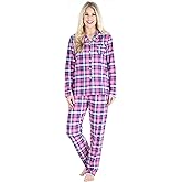 PajamaMania Women's Cotton Flannel Long Sleeve Button-Down Pajamas PJ Set