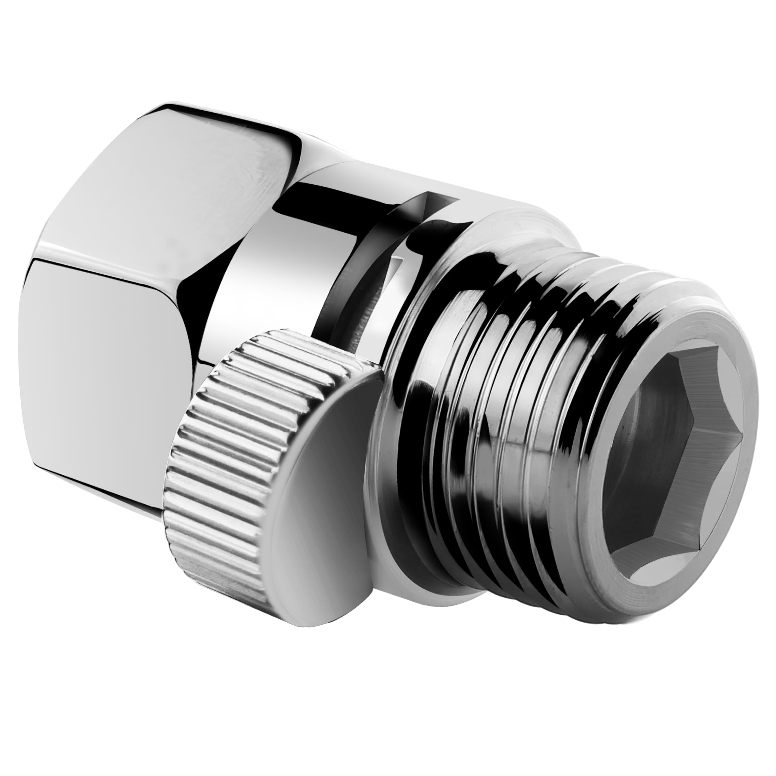HOMEWELL Water Flow Control Valve (1/2" Female X Male), Solid Brass Shut-Off Valve for Handheld Shower and Fixed Showerhead, Water Volume Adjust, Chrome