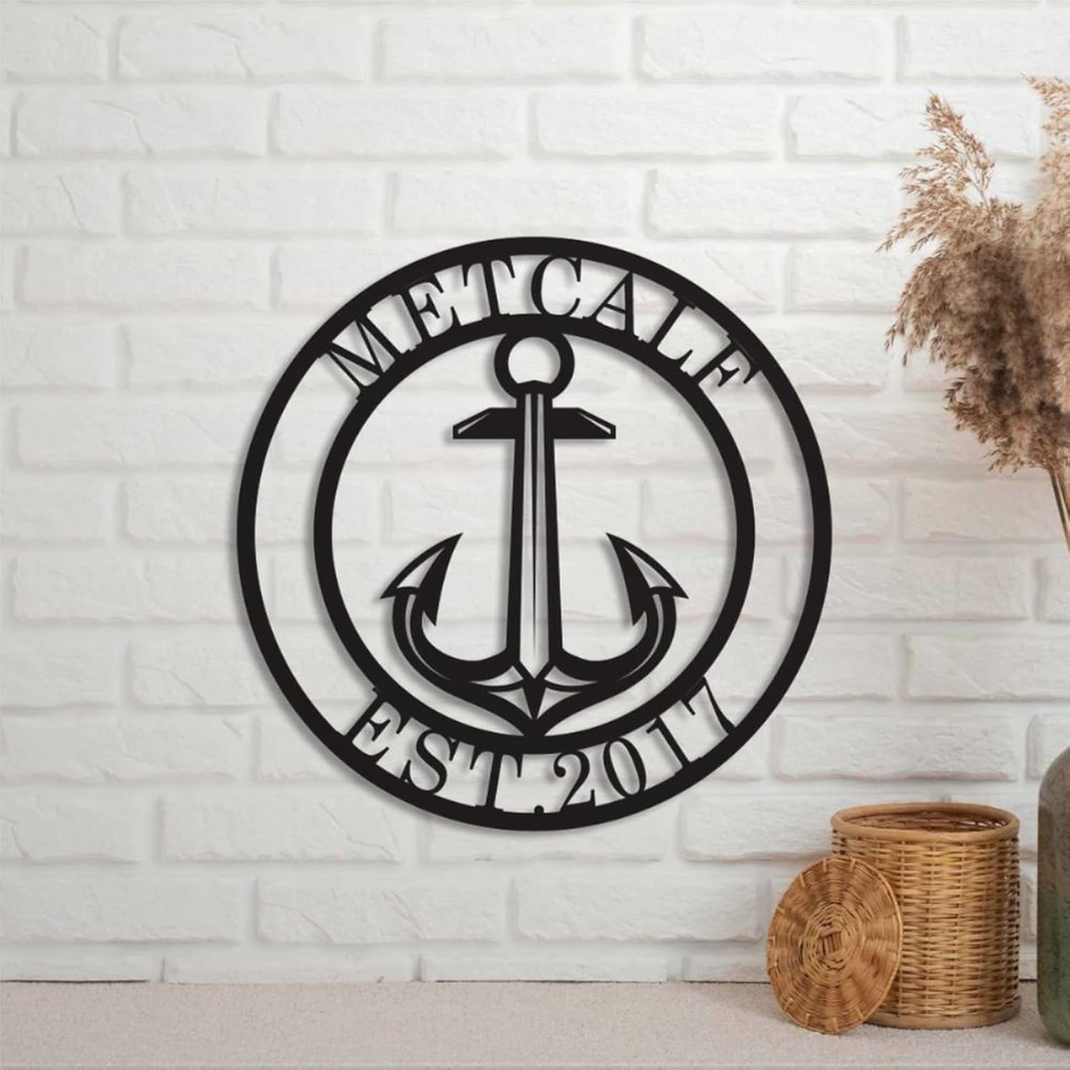 Anchor Sign Nautical Beach Wall Decor Metal Sign Custom Family Name Personalized Rustic Door Hanger Black Sign for Housewarming Gift Indoor Outdoor