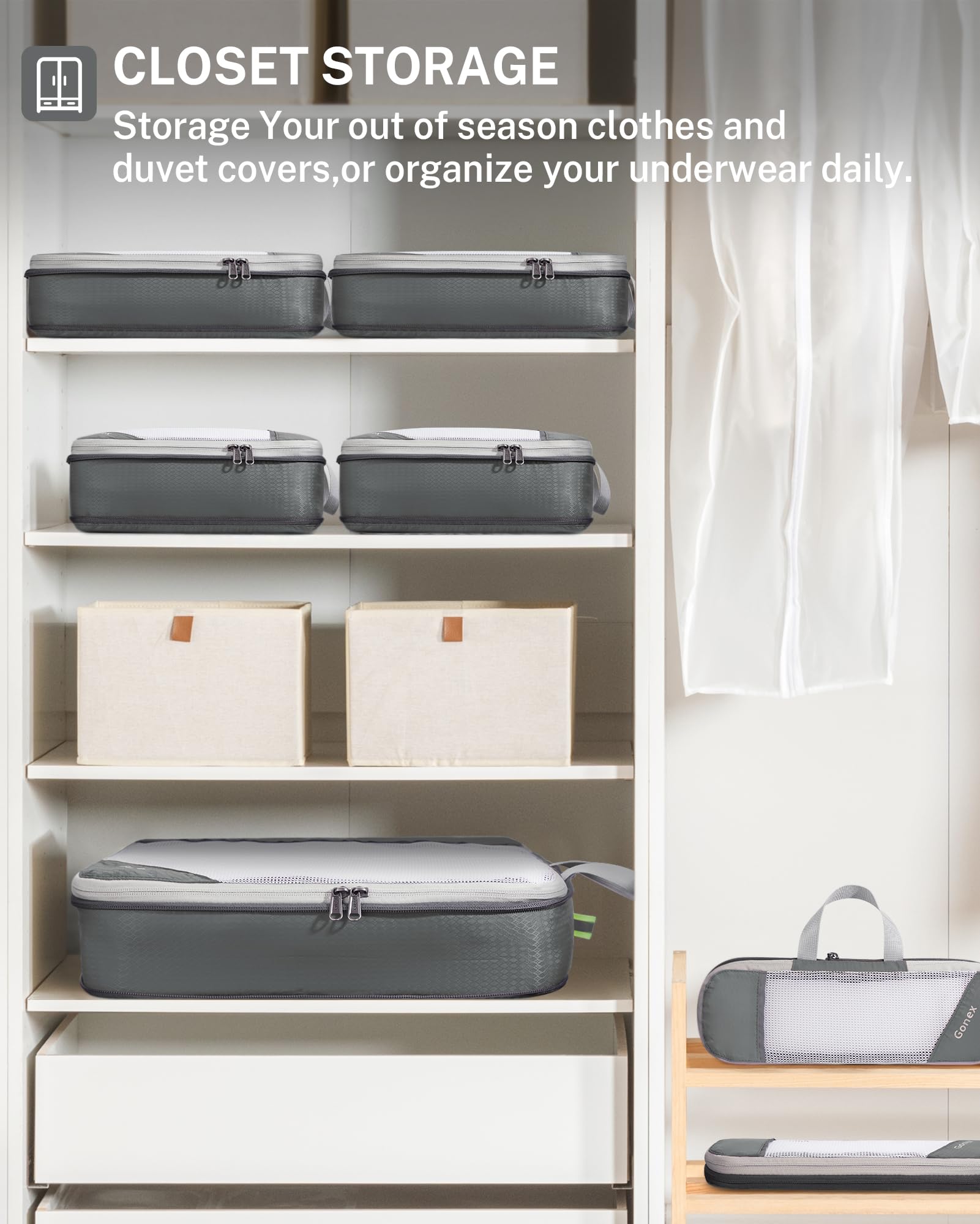 Gonex Compression Packing Cubes, Gonex Extensible Storage Mesh Bags Organizers
