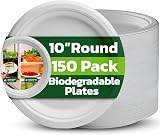 Ask Packaging 10 Inch Bagasse Plates 150 Pack Compostable Microwave Safe view 1