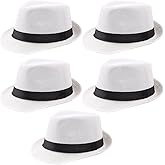 Ultrafun 5 Pack Short Brim Fedora Classic Summer Beach Sun Hat Panama Cap for Men Women