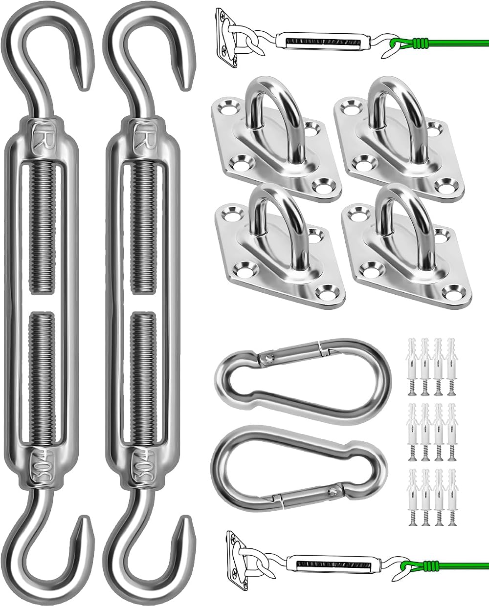 Morzejar Shade Sail Hardware Kit 5" 304 Stainless Steel Fixing Set