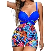 ChiaoLezhee Tropical Monokini Swimsuits with Shorts, Push Up Tummy Control, One Piece Bathing Suit for Women