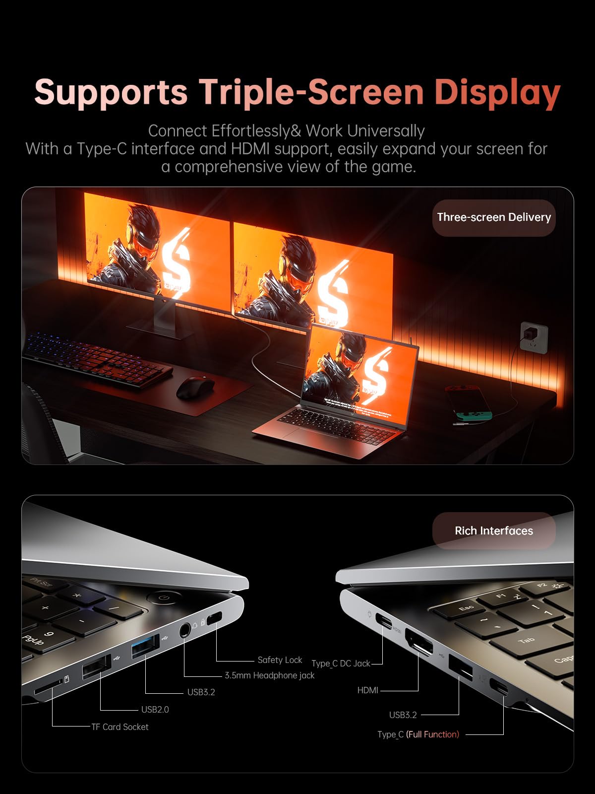 KAIGERR 2025 New Gaming Laptop, Laptop with AMD Ryzen 7 7735HS (8C/16T, Up to 4.75GHz), 16GB DDR5 512GB NVMe SSD Laptop Computer, Up to 4TB, 16-inch FHD Display, WiFi 6, Backlit KB, Type-C, Dual Fans
