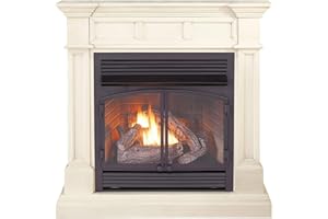 Duluth Forge Dual Fuel Ventless Gas Fireplace with Mantel - 32,000 BTU, T-Stat Control, Antique White Finish - Model# DFS-400T-2AW