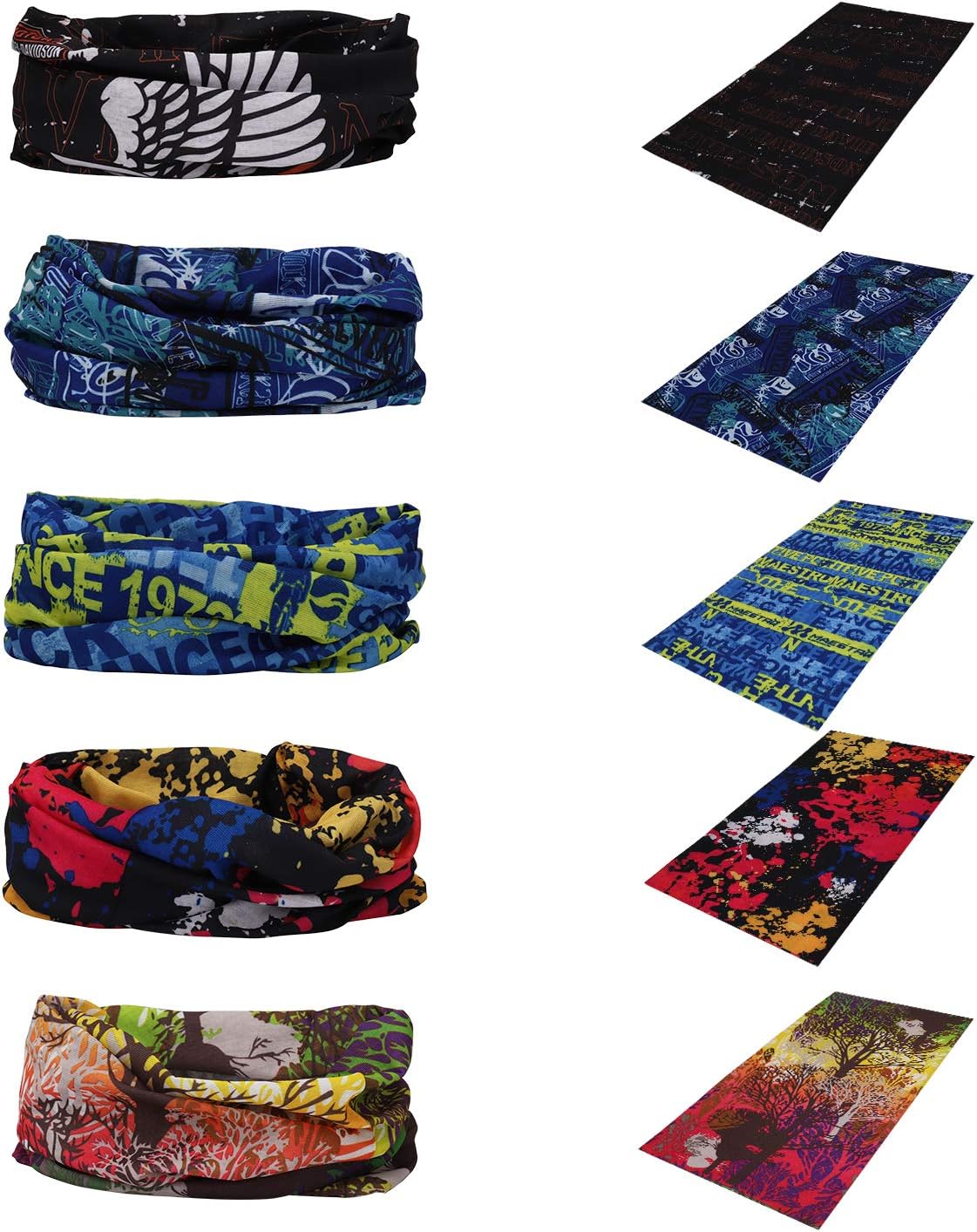 ioutdoor 5PCS Multifunctional Headwear,Head Wrap,Neck Gaiter, Headband, Fishing Mask, Magic Scarf, Tube Mask, Face Bandana Mask, Neck Balaclava and Sport Scarf 16 in 1 Sweatband for Hiking, Running