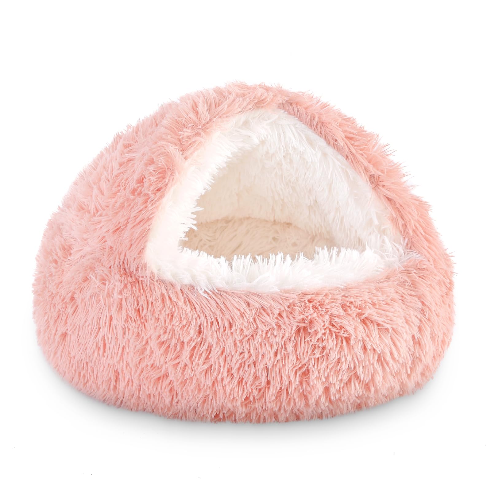 Photo 1 of NOYAL Round Hooded Donut Dog Bed for Small & Medium Pets - Plush Fluffy Anti-Anxiety Cat Cave Bed with Cover