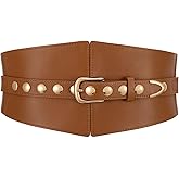 JKEEMI Wide Waist Belt Women Elastic Chunky Stretchy Elegance Belt with Gold Rivets Buckle for Daily Costume