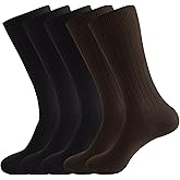 PUJANE Men's Dress Crew Socks 5 Pairs Mens Cotton Calf Business Formal Socks Soft Breathable Athletic Long Sport Socks