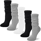 Ludaro 5 Pairs Slouchy Socks for Women, Soft Cotton Long Scrunch Tube Stockings, Casual Crew Boot Thick Knit Slouch Socks