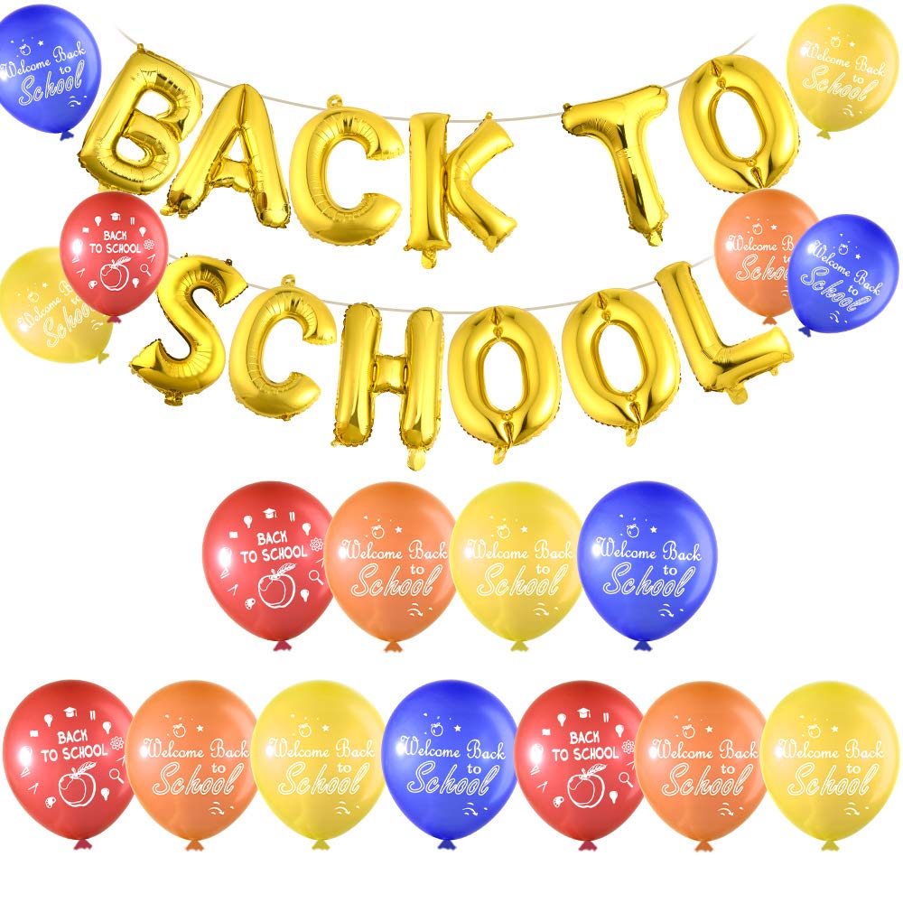 FEPITO Back to School Balloon Banner with 40Pcs Welcome Back to School Latex Balloons for First Day of School Decorations, Classroom Party Supplies