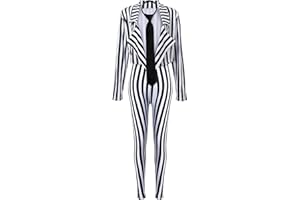 SATINIOR Halloween Women's Black White Vertical Striped Suit Blazer Length Pants with Tie Jacket Costume