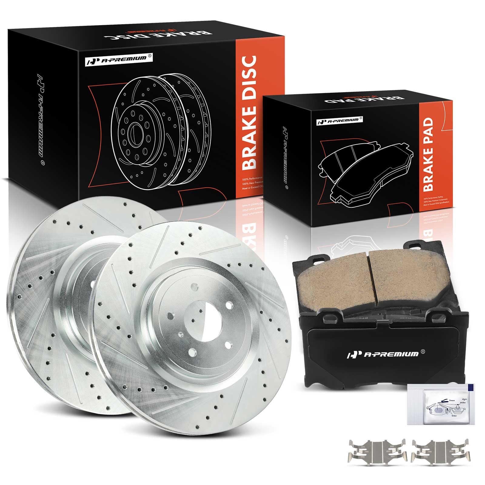 Photo 1 of A-Premium 13.96 inch (354.5mm) Front Drilled and Slotted Disc Brake Rotors + Ceramic Pads Kit Compatible with Select Infiniti and Nissan Models - Q50, Q60, Q70, Q70L, QX70, M56, M37, FX50, G37, 370Z