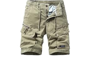 Men's Cargo Shorts Elastic Waistband Drawstring Relaxed Fit Outdoor Casual Work Shorts with Zipper Pockets