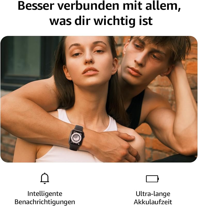 Smartwatch Damen Herren, 1,85" HD Touch Fitnessuhr mit Telefonfunktion, 140+Sportmodi Smart Watch Fitness Tracker mit Pulsmesser Schlafmonitor Schrittzähler,IP68 Fitnessuhr für iOS Schwarz