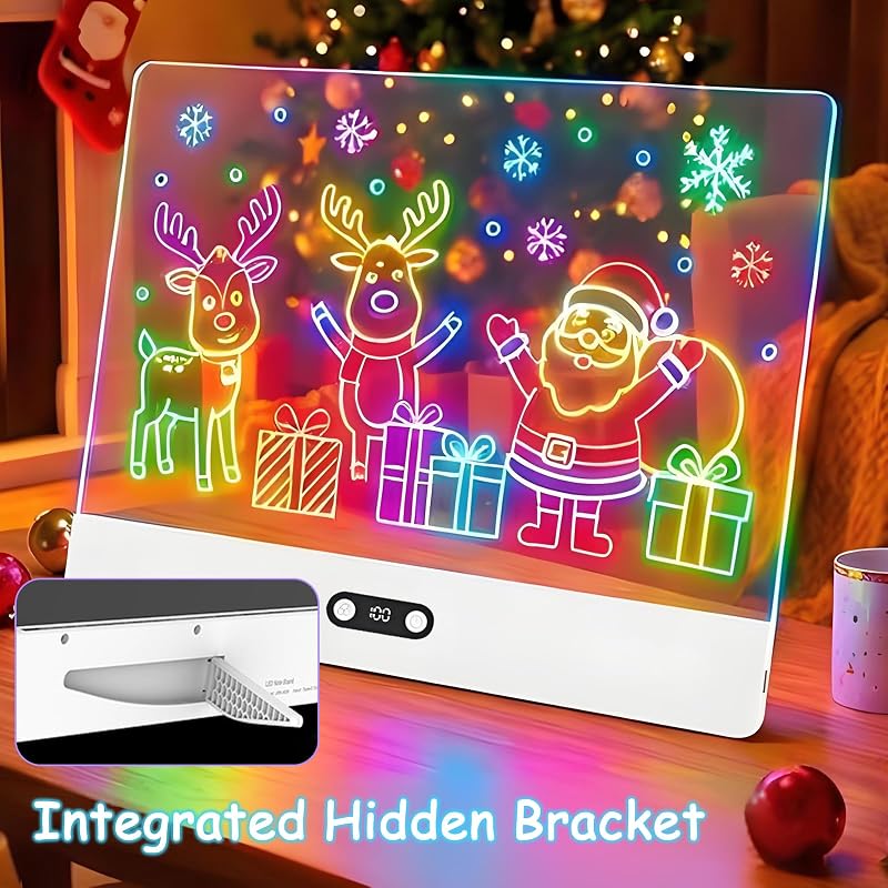 Planche à dessin LED,Tableau lumineux LED Enfants Rechargeable,35 x 26 cm,8 Couleurs et 3 Modes,Tablette lumineuse Dessin Enfant avec Support Intégré,Cadeau Créatif pour Enfants-Blanc — photo 6 sur 8