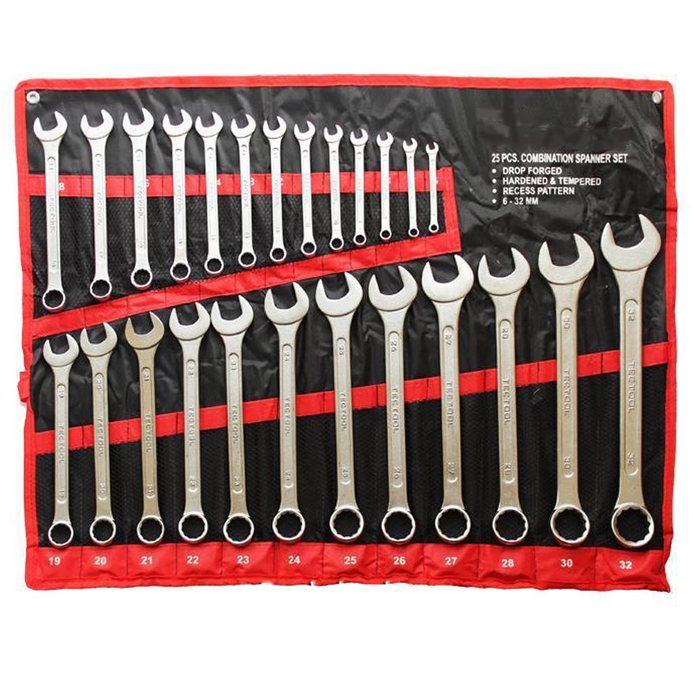 25pc Metric Combination Combo Ring Open Ended Spanner Garage Tool Set 6-32mm