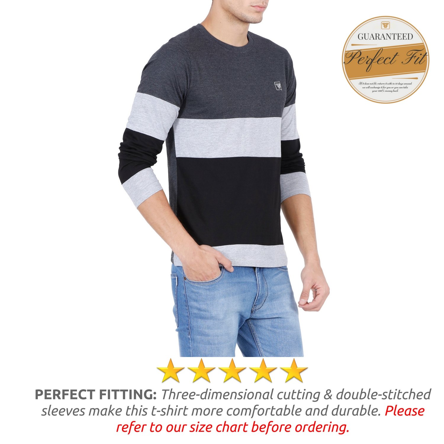 fashion freak full sleeve t shirt for men stylish tri colour (ff002)