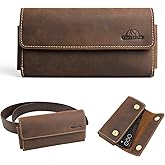 Topstache Belt Clip Leather Phone Holster,Two Pockets Cell Phone Pouch, Leather Card Holder,Wallet for Cash and Phone, Phone Pouch for iPhone 14 Pro,iPhone 14,S22 with Magnetic Closure,L,Darkbrown