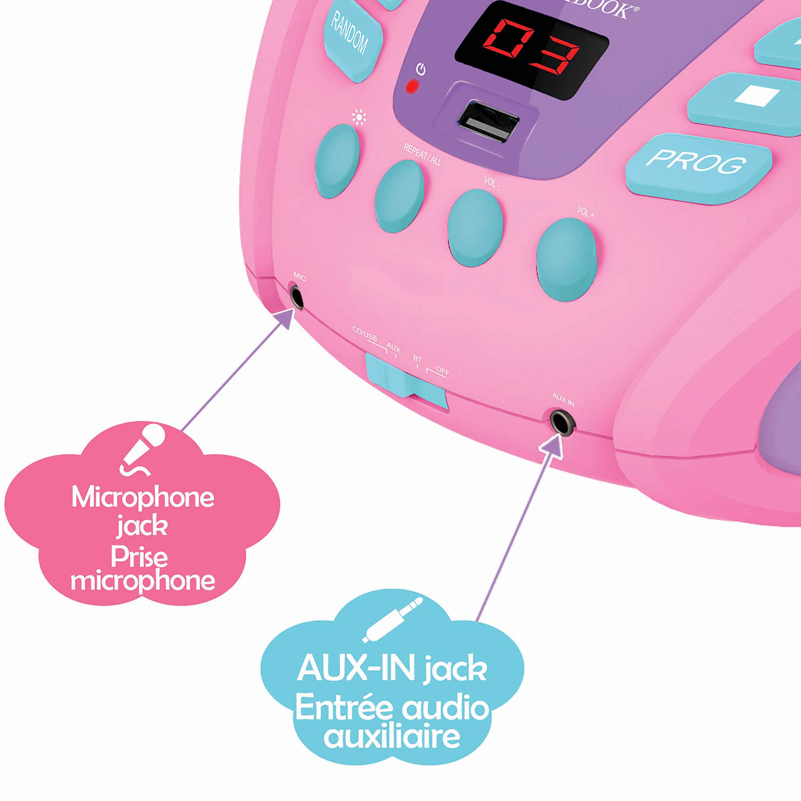 Lexibook Unicorn - Bluetooth CD Player for Kids – Portable, Multicoloured Light Effects, Microphone Jack, Aux-in Jack, AC or Battery-Operated, Girls, Boys, Pink, RCD109UNI