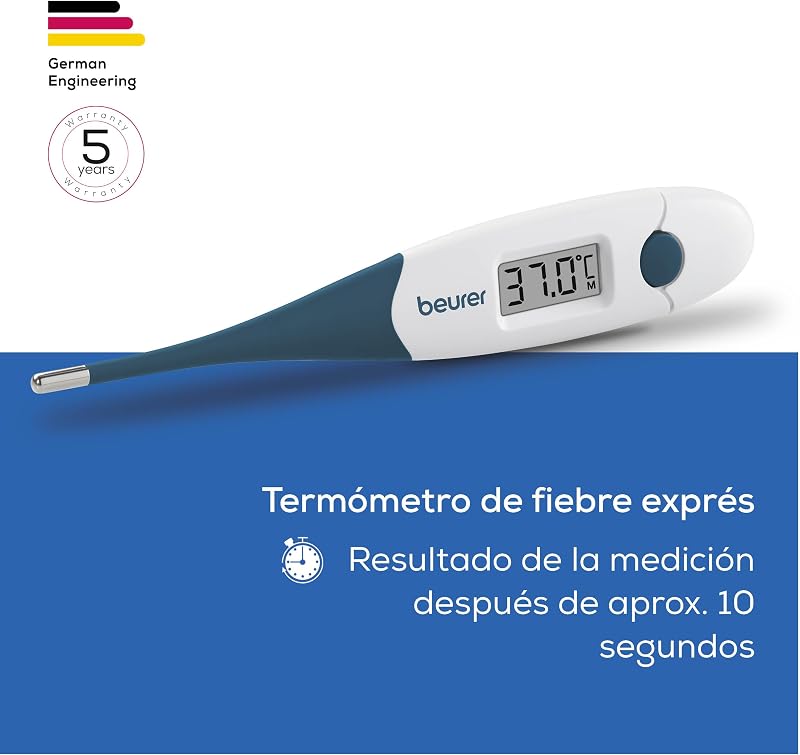 FT 17 termómetro clínico digital, termómetro con punta de medición flexible para la medición oral, rectal y axilar, resultado en 10 s, indicador de fiebre, para bebés, niños y adultos, blanco