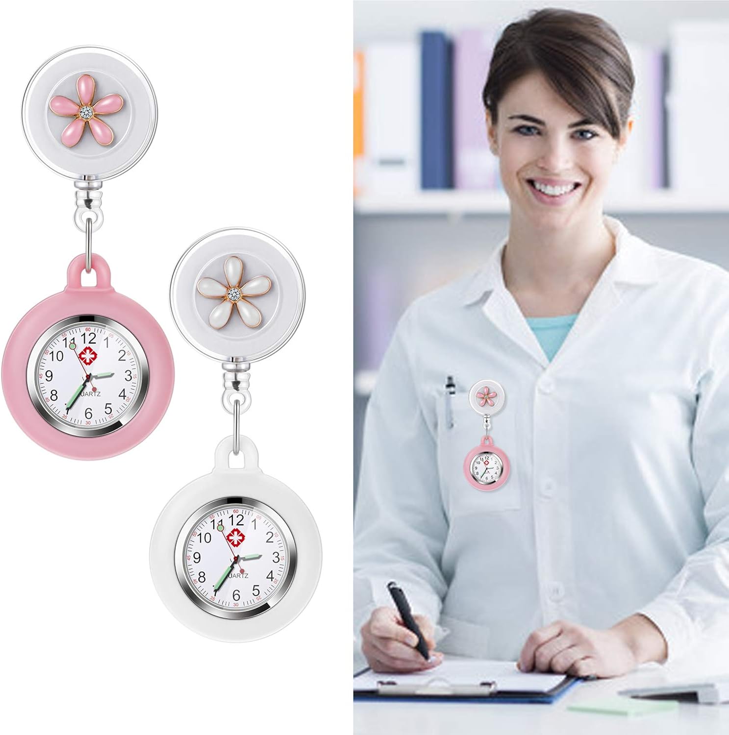 Vintoney Reloj de Enfermera, Reloj de Bolsillo Médico, 2PCS Reloj de Bolsillo de Cuarzo con Broche para Colgar, Relojes de Doctor Resistente al Agua ...