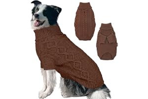 IKIPUKO Dog Sweaters for Large Dogs, Dog Pullover Sweater Turtleneck Thick Clothes, Winter Christmas Sweater Warm Clothes Boys Girls, Dog Knitwear Cold Weather Coats (Coffee, Large)