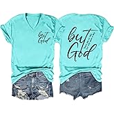 Christian Shirts for Women But God Letter Print Tshirts Religion Faith Graphic Tees Casual Short Sleeve V Neck Tops