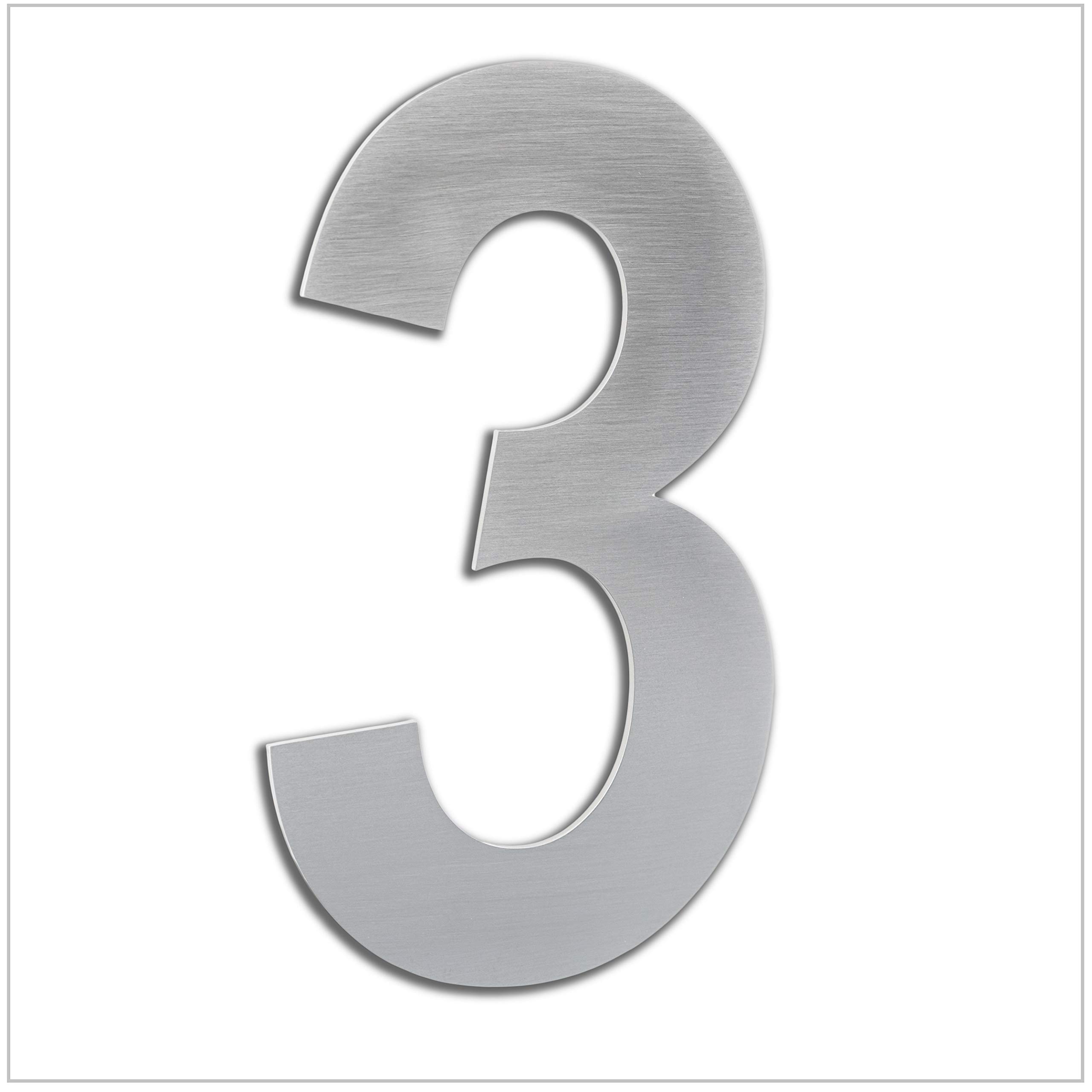 EVI Herrajes | House Number | 16cm Adhesive Stainless Steel Door Numbers | Waterproof | "3" Digit